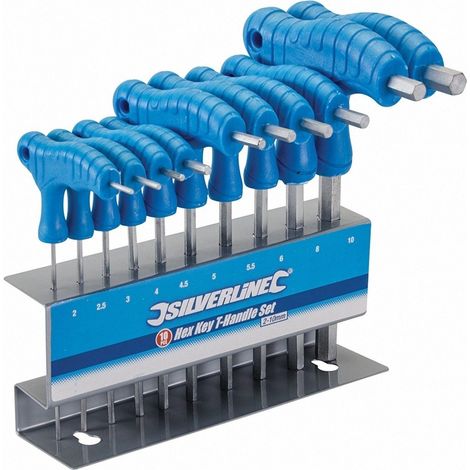 Silverline – Clé mâle 6 pans allen BTR métriques avec poignée en T – Acier chrome-vanadium – Tailles 2 à 10 mm – Support de rangement inclus