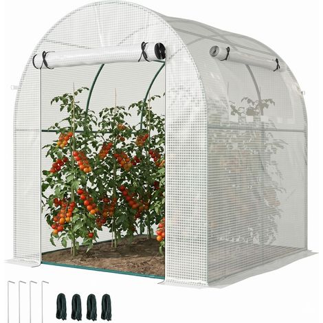 Serre de jardin 180 x 180 x 200 cm, petite serre tunnel avec porte enroulable et fenêtre moustiquaire blanche (1/5)