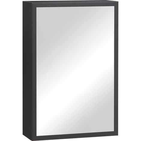 Armoire de salle de bain à miroir noir 40x15x60 cm, rangement mural avec 3 étagères (1/5)