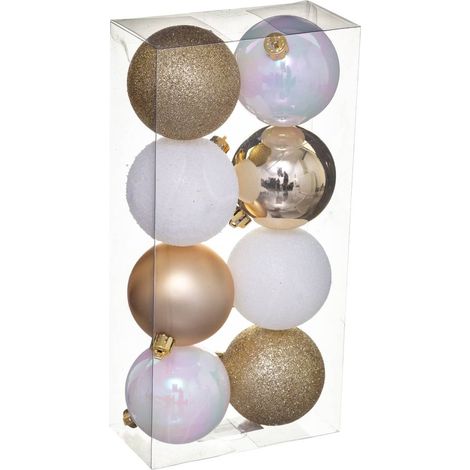 Pettorine Christmas Colorama, oro e bianco, set di 8 D7cm - Feeric lights & christmas