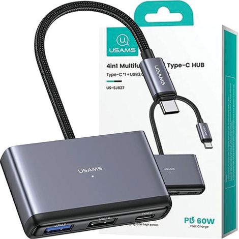 Usams Adapter HUB 4in1 2xUSB 2.0/USB 3.0/USB-C grau/dunkelgrau SJ627HUB01 (US-SJ627) (1/5)