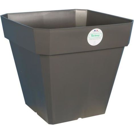 RIVIERA Pot de fleurs carre Soleilla en plastique - 49 x 49 x H 45 cm - 65 L - Gris paillete