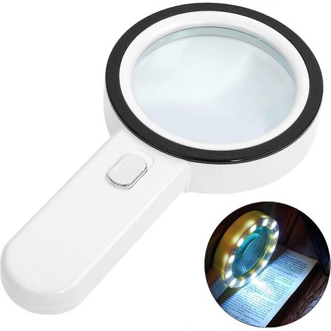 Loupe de lecture éclairée, grossissement 30x avec 12 LED, loupe de poche, loupe lumineuse pour la lecture, les bijoux, les personnes âgées et la vision. (1/5)