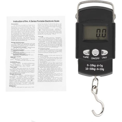 Balanza digital portátil de 50 kg x 10 g con ganchos y cinta métrica - Pantalla LCD (1/5)