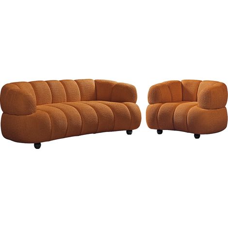 Canapé 3 places et un fauteuil en tissu bouclette terracotta COLIANI (1/5)