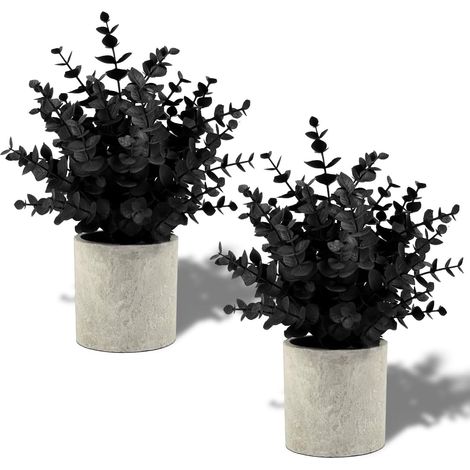 Deux petites plantes artificielles, bonsaï d'eucalyptus, noir (1/5)