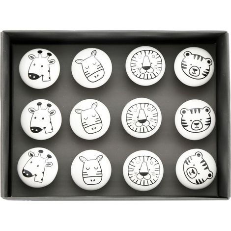 Boutons de meubles pour enfants Animaux (Lot de 12)