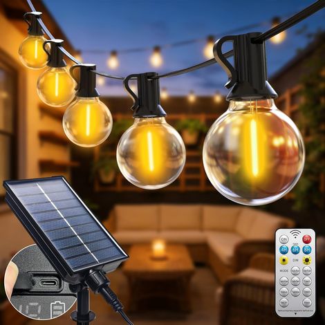 Btfarm Guirlande Solaire Exterieur Avec Telecommande, 15M LED Guirlande Lumineuse Exterieure Solaire IP44 Étanche, 8 Modes Guirlande Guinguette Solaire pour Jardin Terrasse Cour Fête Noël, Blanc Chaud (1/5)