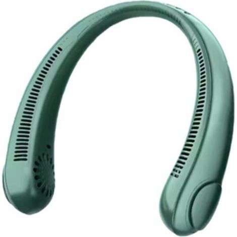 Ventilateur de cou portable. Mini ventilateur sans pales, rechargeable par USB. Silencieux pour les activités sportives en extérieur. Couleur verte. (1/5)