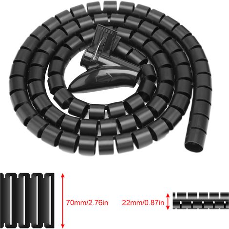 Gaine Spirale Flexible pour Câbles - Organisateur de Fils Noir 1,5m x 22mm - Protection et Rangement (1/3)