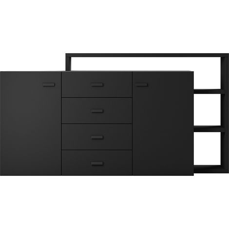 Buffet mit integriertem Regal, Kollektion BERGAME, 180cm. Farbe: supermatt schwarz.