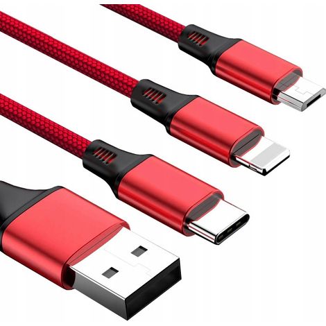 Cable 3 en 1 para iPhone / Micro USB / Tipo C Koanni kb13RED