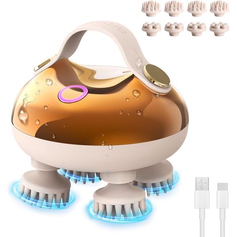 APEX masseur de tête électrique, masseur de cuir chevelu IPX7 imperméable à l’eau avec 8 têtes de massage et 3 modes de massage, masseur de tête pratique pour la relaxation (Golden) (1/5)