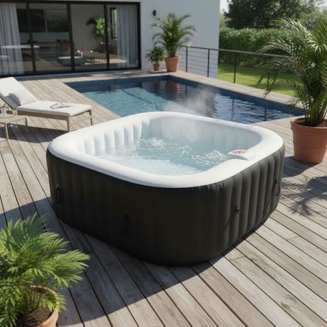 Spa gonflable carrĂ© 6 places 185 x 65 cm â 130 micro-jets â TempĂ©rature jusqu'Ă 40°C â Avec filtre et tapis de sol â Sunspa (1/5)