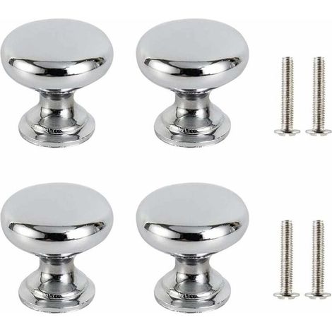 4PCS Tiroir de Porte Poignée Argent, 30mm Bouton de Meubles Porte , Rond Boutons de Tiroir, Boutons de Porte Poignées de Meuble pour Placard Armoire Cuisine, Chambre d'enfant avec 4 vis