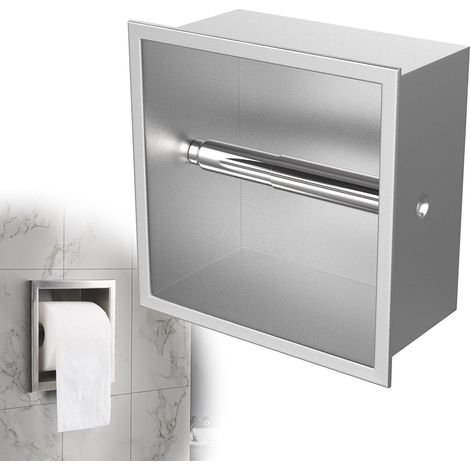 Porte Papier Toilette Encastré Inoxydable 17x17x8,6cm, Argent (1/5)