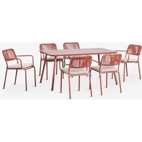 Set de mesa rectangular 160x90 cm y 6 sillas de comedor apilables en cuerda trenzada Arhiza SKLUM (1/5)