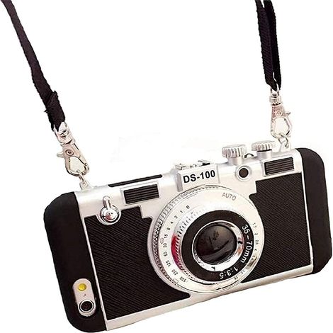Étui téléphone vintage appareil photo 3D en silicone, coque rétro design caméra avec longue lanière, compatible iPhone 6 6s. (1/5)