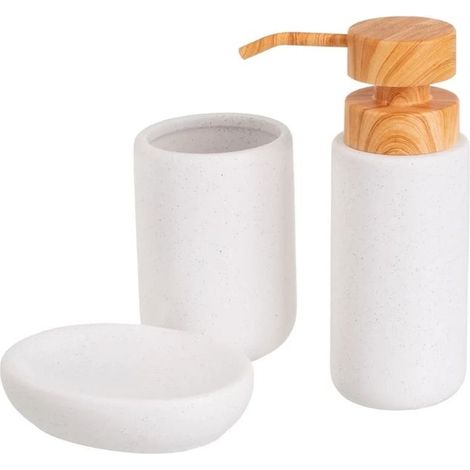 Accessoires salle de bain - JUANIO - Ensemble 3 pièces - Céramique - Blanc - 250 ml (1/3)
