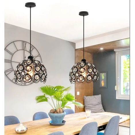 U-do Lot de 2 Retro Suspension Luminaire Industrielle Noir Lustre Cristal Abat-jour Vintage Lampe de Plafonde Style Edison pour (1/4)