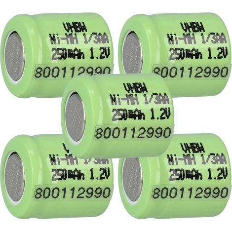 vhbw 5x Akku Ersatz für 1/3AA für Modellbau (250mAh, 1,2V, NiMH, Grün)