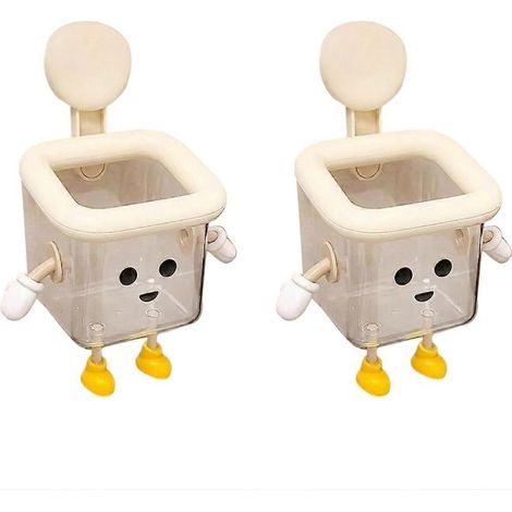Porte-brosse à dents à motif dessin animé, boîte de rangement murale à ventouse sans perçage, accessoire de lavabo en plastique décoratif et mignon (1/5)