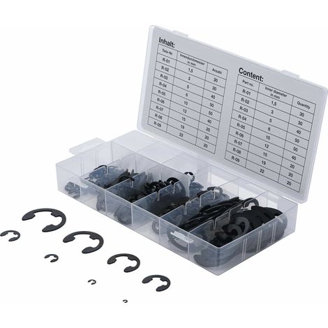 BGS TECHNIC Kit de circlips en E, 8039, 1,5...22mm, 300 pièces