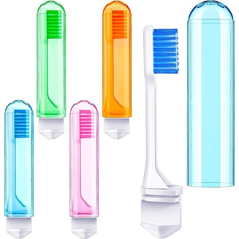 Ensemble de brosses à dents de voyage, brosse à dents mini pliable à poils souples avec étui, articles de toilette portables de petite taille individuels pour le camping (couleur vive) (1/4)