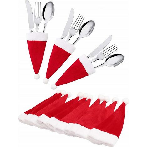 15 soportes para cubiertos con decoración navideña para gorros de Papá Noel, soportes para cubiertos de mesa, bolsa para guardar tenedores y cucharas, bolsa para cubiertos navideña, decoración de mesa (1/5)