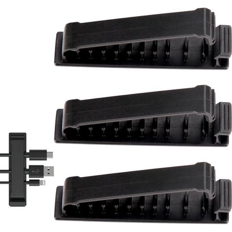 KZQ Fermacavi, Organizer da Scrivania, Set di 3 Fermacavi con Clip Autoadesive per Organizzare i Cavi, Gestione dei Cavi, Organizzatore per Cavi, per Cuffie/USB/Mouse/Caricabatterie/Cavo PC (Nero) (1/4)