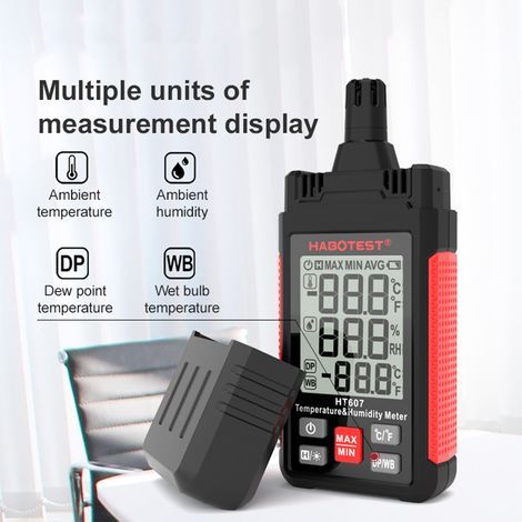HT607 Mini High-Precision Digital Thermometer Hygrometer with Ambient Hygrometer, Relative Humidity, Dew Point, Wet Bulb Thermometer, Min/Max Hold, LCD Backlight (1/5)