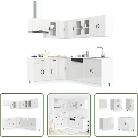 vidaXL 11-tlg. Küchenschrank-Set Kalmar Hochglanz-Weiß Holzwerkstoff (1/5)
