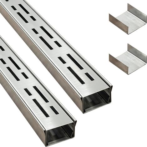 Caniveau Etroit Terrasse 5 Cm de Large, 2 M de Long, Caniveau Exterieur Extra Plat de ExtéRieur en Acier Inoxydable 304 avec Raccord, Canalisation de Drainage pour Balcon/Trottoir