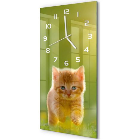 Horloge Murale Rectangulaire Verticale Sans Tic-Tac Design Contemporain Chat roux 30x60 cm (1/5)