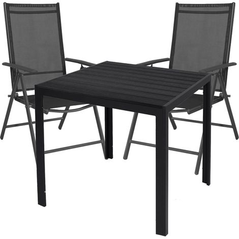 Gartengarnitur 3-teilig 90x90cm Anthrazit/Schwarz Non-Wood-MMC372219+2xM116001