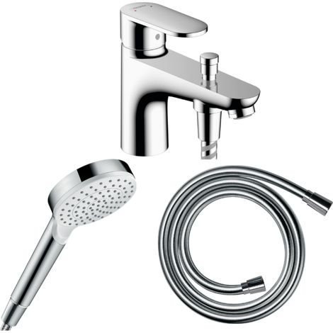 Pack mitigeur bain douche monotrou HANSGROHE Vernis Blend + Flexible Isiflex + Pommeau HANSGROHE Crometta blanc/chromé