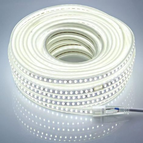 (Blanc Froid, 20M) Bande LED 220V Sans Transformateur 20M, SMD 5730 120led/m Ruban LED Chantier Exterieur Etanche IP67 20 metres 6000K Blanc Froid