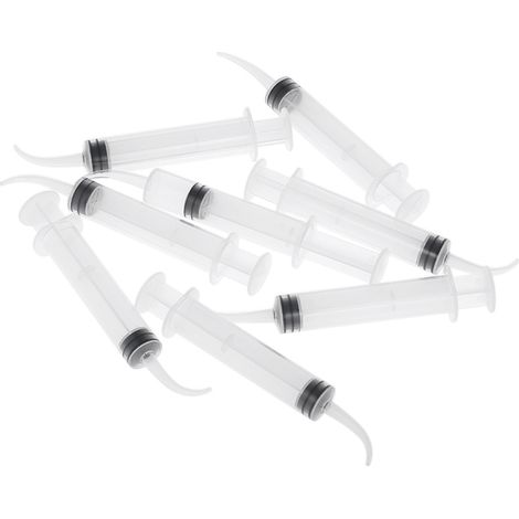 Paquete de 8 jeringas desechables para irrigación bucal con puntas curvas para blanqueamiento dental y cuidado bucal. (1/5)