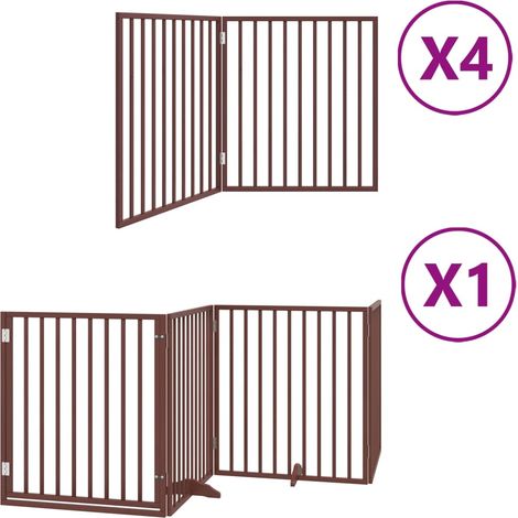 Barrière de sécurité pour chien animaux de compagnie porte pliable 12 panneaux bois de peuplier marron