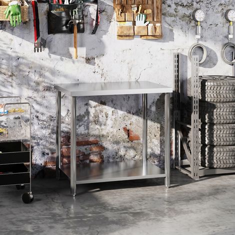 Table de travail en acier inoxydable 2 étagère, pour cuisine, garage, jardin, 90 x 60 x 86 cm, argenté (1/5)