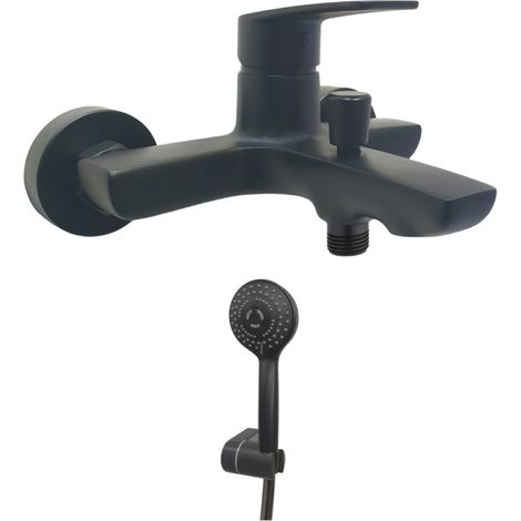 PAINI Ruby Mezclador de bañera y ducha de pared Negro Mate + miniducha Ruby redonda de 3 chorros