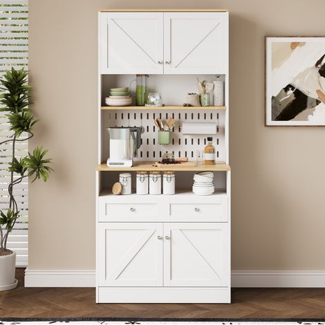 Credenza bianca 80 x 40 x 175 cm con 2 cassetti e 4 ante DESVIAE (1/5)