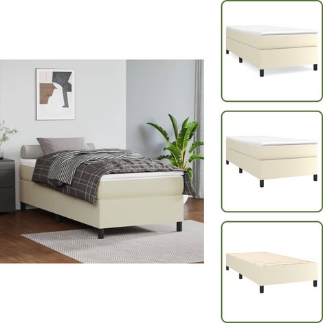 The Living Store Struttura Letto a Rete a Molle Crema 90x190 cm in Similpelle - Materasso a molle