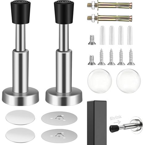 4 Ensembles Butée de Porte Réglable, Acier Inoxydable Arrêt de Porte Murale Avec tampon en Caoutchouc Fonctionnement Silencieux Extensible de 8,9 à 10,2 cm (1/5)