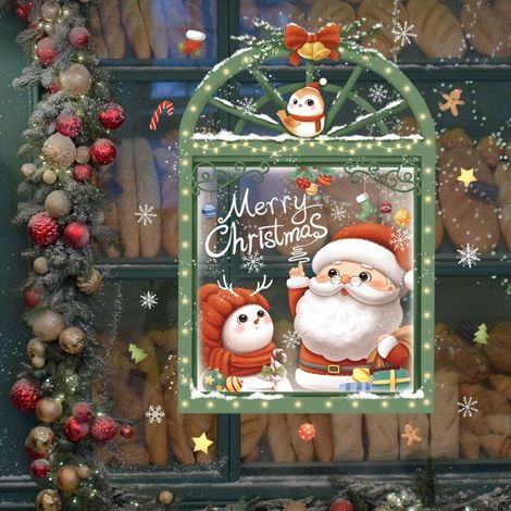 Sticker Fenêtre - Décoration Noël Arbre De Noël Père Noël - PVC 45 x 30 cm - Pour Vitre Ou Surface Lisse - 1 Pièce (1/5)