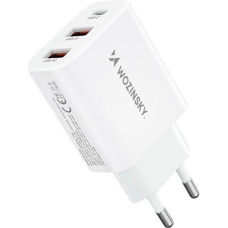 Wandladegerät 100–240 V, 30 W, USB-C, 2x USB-A, weiß (1/4)