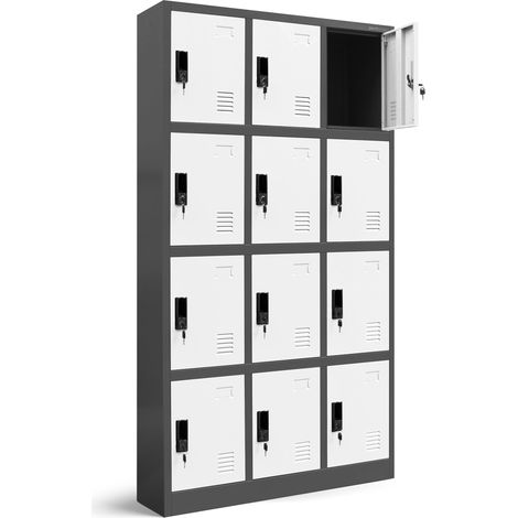 Wertfachschrank 3B4A Fächerschrank Schließfachschrank mit 12 Fächern Metallspind Umkleideschrank Stahlblech Pulverbeschichtung Farbwahl 185 cm x 90 cm x 40 cm (H x B x T) Anthrazit-Weiß