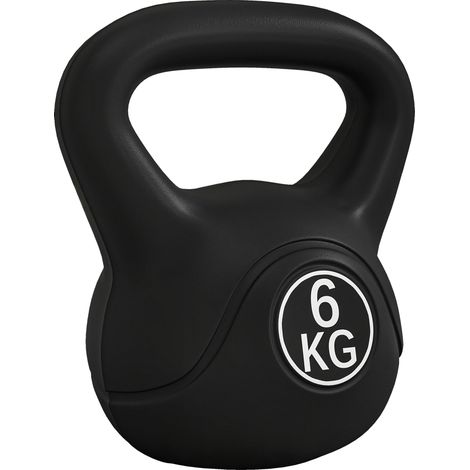 Kettlebell per Allenamento 6 kg in Plastica e Sabbia Nero (1/5)