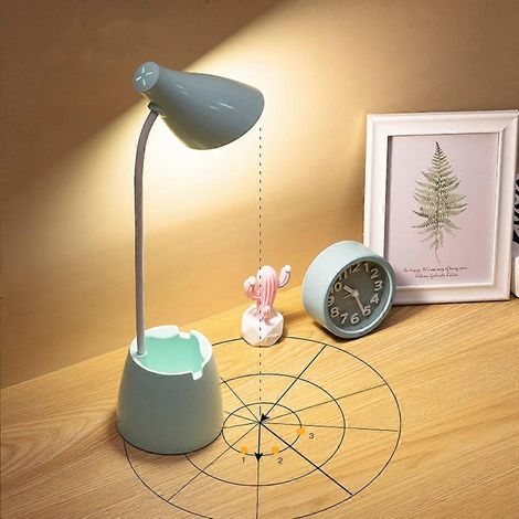 Lampe de bureau LED à 3 modes d'éclairage et capteur tactile, intensité réglable, rotation à 360°, idéale pour la lecture, les études et le travail (verte). (1/5)
