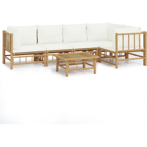 Maison Exclusive - Set Salotto da Giardino 6pz con Cuscini Bianco Crema in Bambù